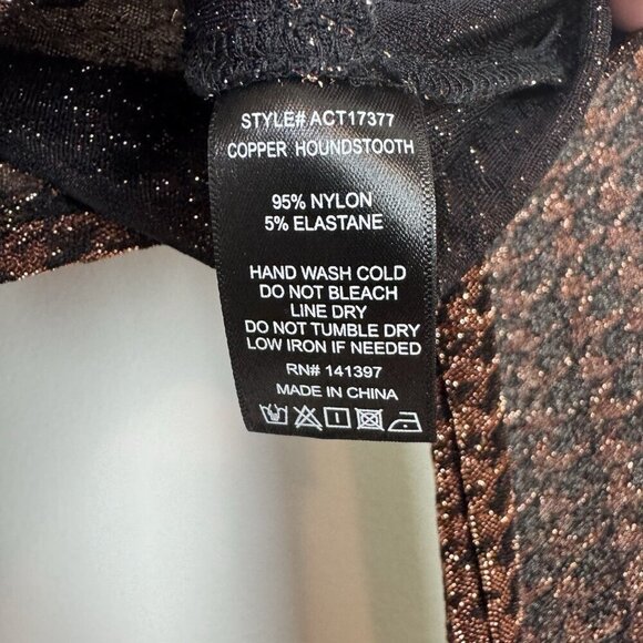 Astr The Label Winslet Copper Metallic Houndstooth faux Button Up Crop Top Sz s - Picture 4 of 5